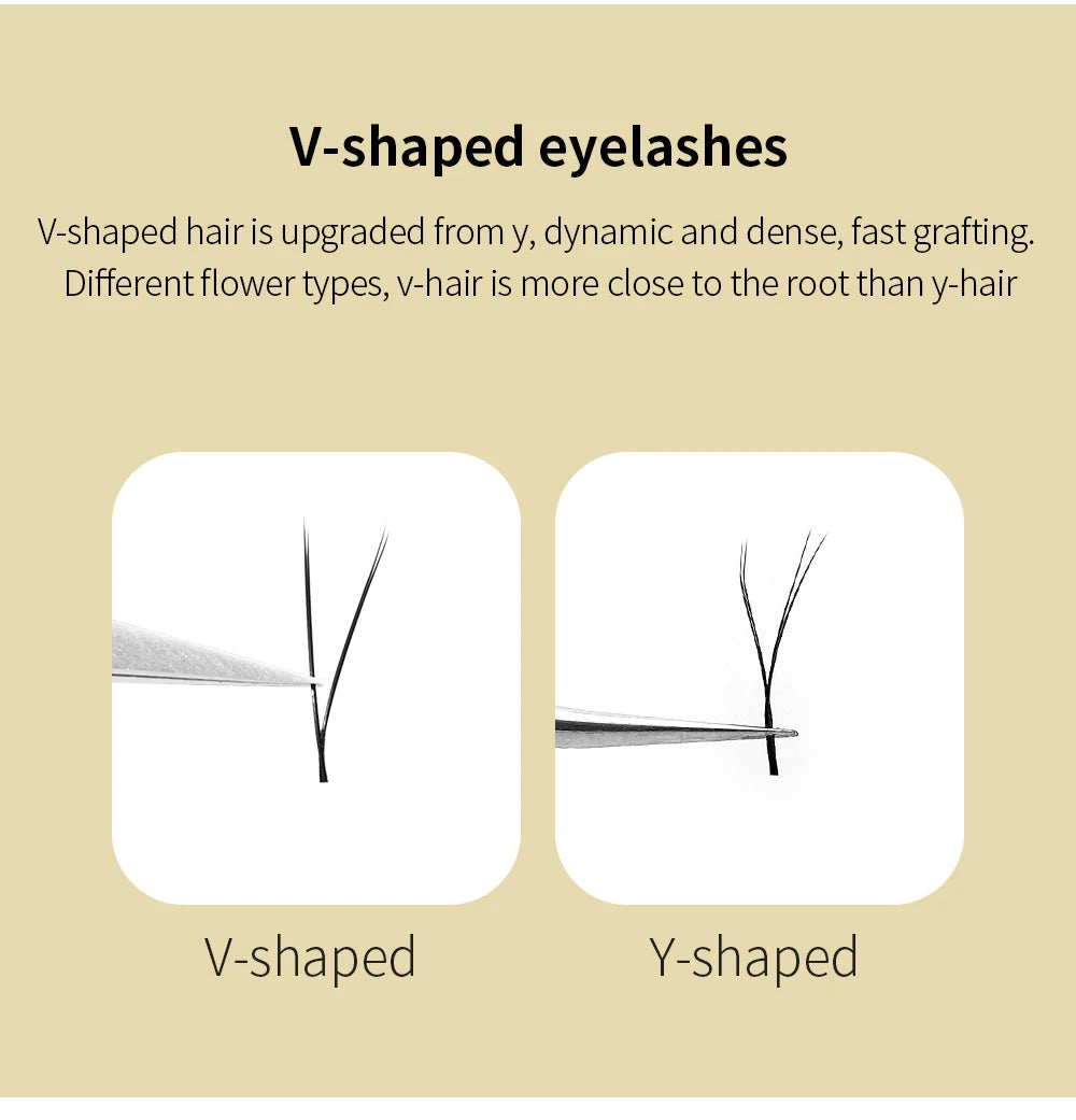 GLAMLASH V-Shape Ellipse Flat Split Tips YY Eyelash Extension Premade Volume Double Tips Easy-fans 2D Eyelash Super Soft Natural