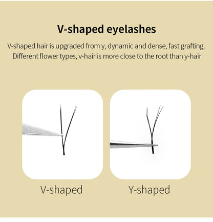 GLAMLASH V-Shape Ellipse Flat Split Tips YY Eyelash Extension Premade Volume Double Tips Easy-fans 2D Eyelash Super Soft Natural