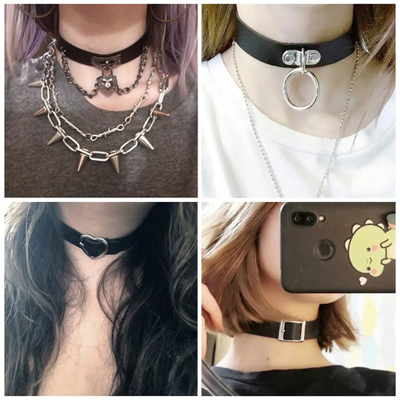 Sexy Trendy Vintage Charm Round Gothic Collar Necklaces Jewelry Gift Gothic Leather Heart Harajuku Women Punk Choker Necklace