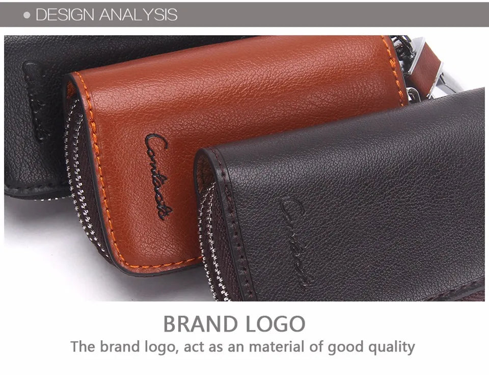 CONTACT'S Classic New Double Zip Men's Genuine Cow Leather Car Key Holder Multifunction Housekeeper High Class Motor Key Case