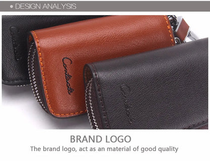 CONTACT'S Classic New Double Zip Men's Genuine Cow Leather Car Key Holder Multifunction Housekeeper High Class Motor Key Case