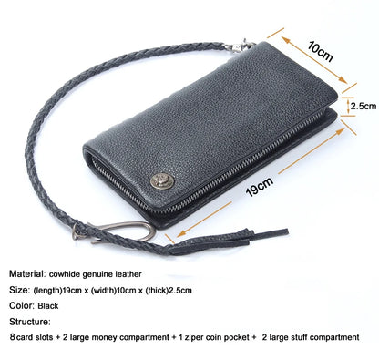 Vintage Genuine leather wallet Men leather long wallet men purse clutch bag male money clips zip around money bag card holder