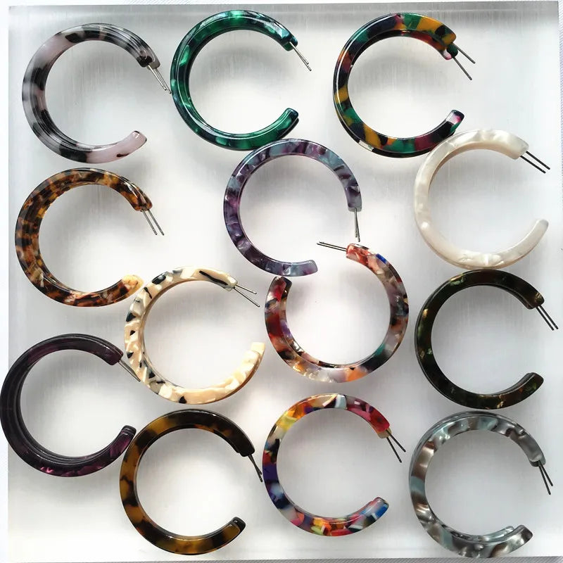 UJBOX 32 Styles Top Quality Acetate Hoop Earrings For Women Leopard Colored Pink Green Yellow Red Blue Acetic Acid Earrings