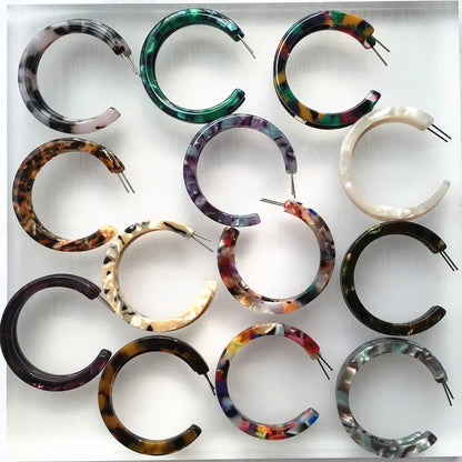 UJBOX 32 Styles Top Quality Acetate Hoop Earrings For Women Leopard Colored Pink Green Yellow Red Blue Acetic Acid Earrings