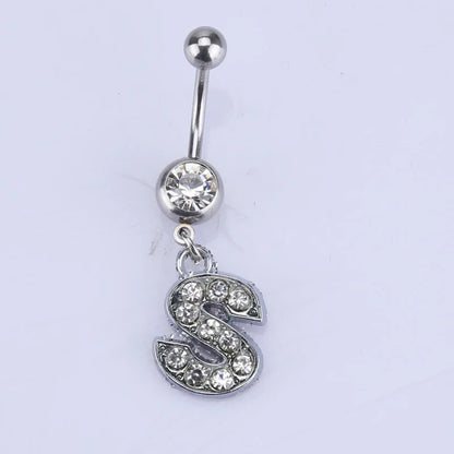 1Pc Letter Belly Button Ring Rhinestone Alphabet Pendant Navel Body Piercing Jewelry Silver Colour Nombril Piercing Gift Women S