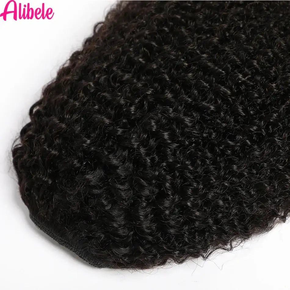 Alibele Mogolian Afro Kinky Curly Drawstring Ponytail Human Hair Extensions 4B 4C Remy 10-28inch Long Clip In Ponytail Extension