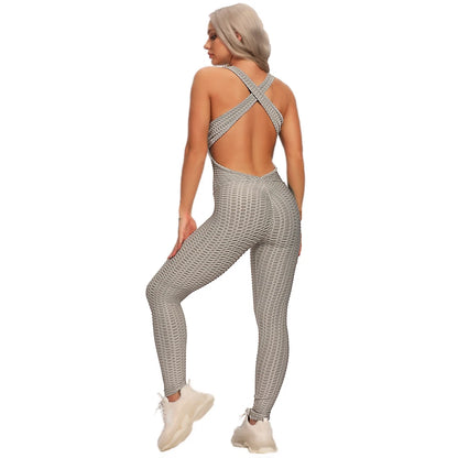 2024 Women's Sports Suit Sleeveless Backless Jumpsuits Costume Quick Dry Gym Bodysuit Tracksuit Fitness Tights Scrunch Leggings Badiee Stylez
