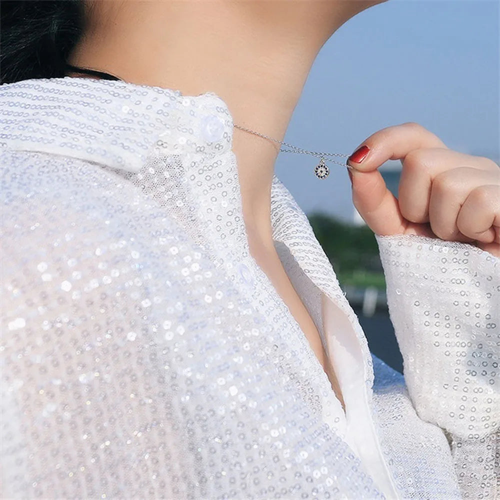 Evil Turkish Eye Lucky Necklace For Women Blue Crystal Silver Color Necklace Rose Gold Thin Chain Dainty Necklace Choker