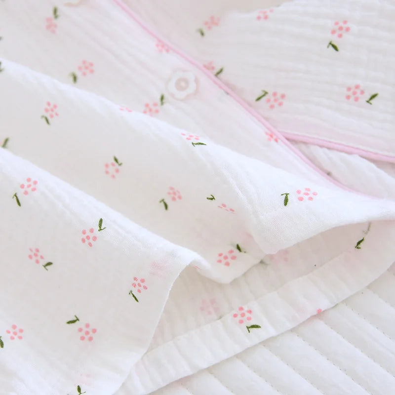 Fdfklak Spring Fall Full Sleeve Homewear Loose 2Pcs Pajama Set 100% Gauze Cotton Casual Print Sleeping Shirt Home Wear Clothes