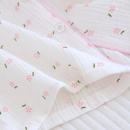 Fdfklak Spring Fall Full Sleeve Homewear Loose 2Pcs Pajama Set 100% Gauze Cotton Casual Print Sleeping Shirt Home Wear Clothes