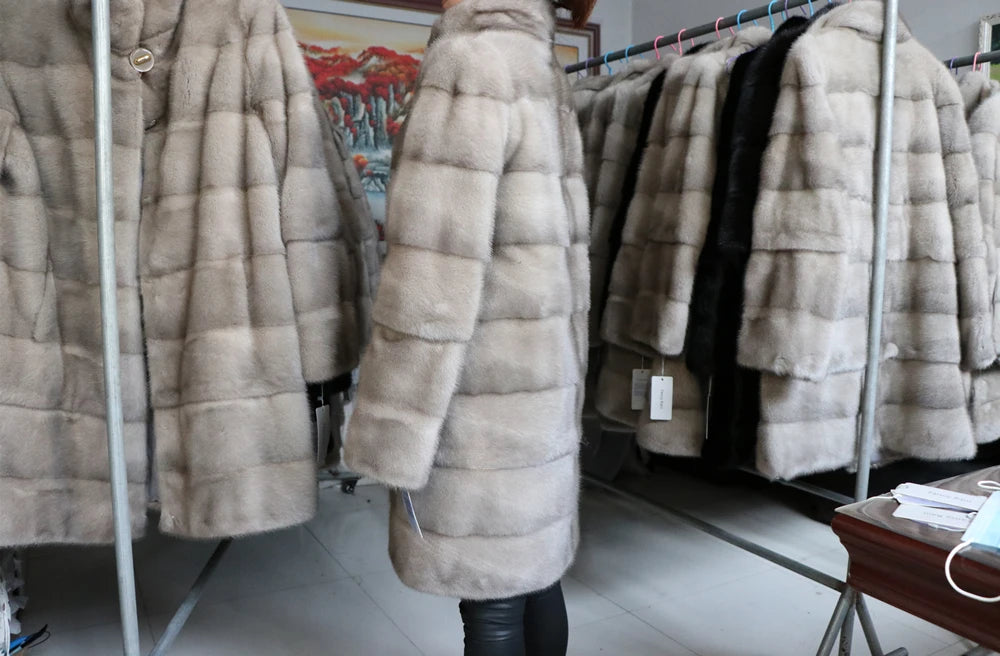 Fancy Rani Real Mink Fur Coat Natural Women Winter Long Leather Jacket Luxury Female Clothes  2023 Mink Fur Coat Women Promotion Badiee Stylez