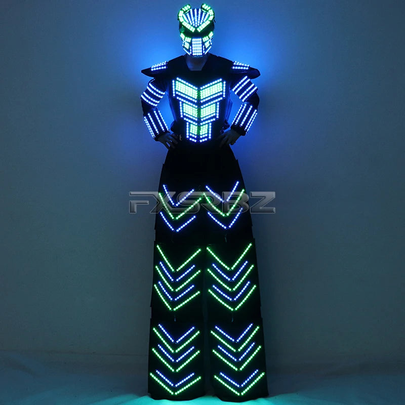 LED Robot Suit Clothes Kryoman Stilts Walker Luminous Costume High Heel Predator LED Robot Costume Laser Helmet Badiee Stylez