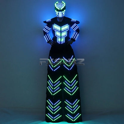 LED Robot Suit Clothes Kryoman Stilts Walker Luminous Costume High Heel Predator LED Robot Costume Laser Helmet Badiee Stylez