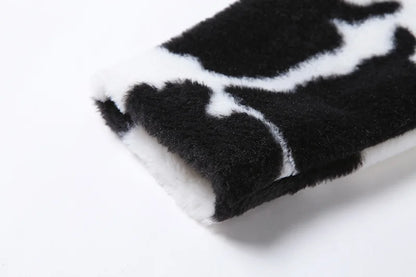 Goth Dark Punk Style Gothic Crop Faux Fur Y2k Coats Fashion Color Block Long Sleeve Women Cardigan Jackets Warm Streetwear 2023