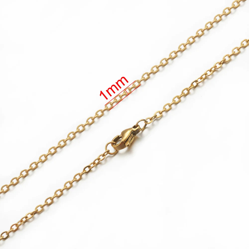 AHKNORMAILCUI 5pcs/Lot Stainless Steel 1 1.5 2mm Rolo Link Chain Necklace Gold 40 45 50 60CM Long Chain Lobster Clasp Necklace Badiee Stylez