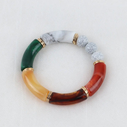 FishSheep Bohemian Transparent Acrylic Foil Bamboo Bracelets for Women Elastic Beads Link Chain Cuff Bracelets & Bangles Jewelry Beads Color A