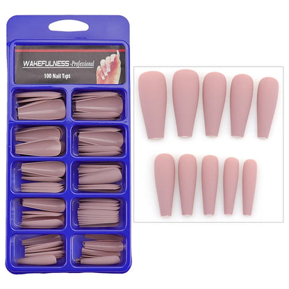 WAKEFULNESS 100Pcs/Set Matte Fake Nail Art Tips Long Ballerina Coffin Nails ABS Full Cover Fasle Nails Tools Manicure 529