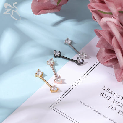 ZS 2 Pcs/lot Heart Crystal Nipple Piercings Men Women Tassel Drop Stainless Steel Nipple Ring Barbell Body Piercing Jewelry 14G Badiee Stylez