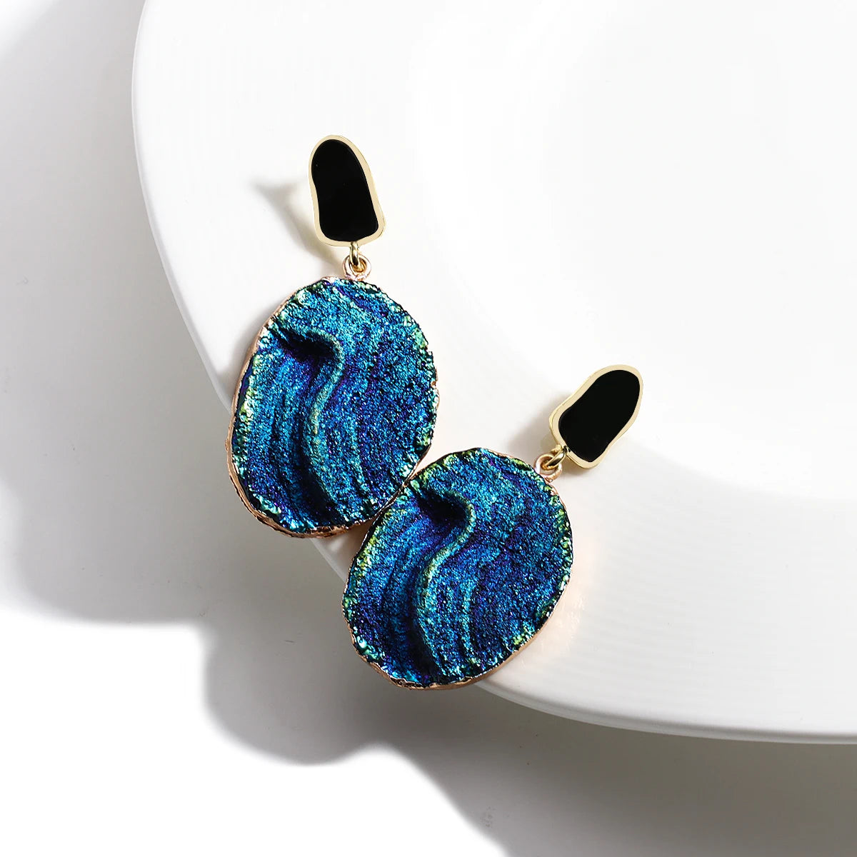 AENSOA Vintage Abstract Simulated Natural Stone Dangle Earrings for Women Van Gogh Painting Star Geometric Volcanic Rock Earring