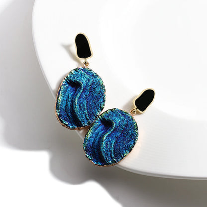 AENSOA Vintage Abstract Simulated Natural Stone Dangle Earrings for Women Van Gogh Painting Star Geometric Volcanic Rock Earring