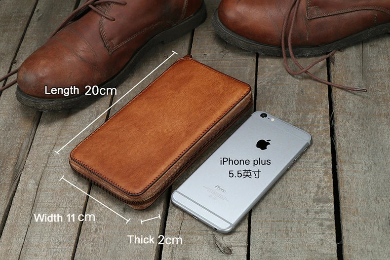 Vintage Genuine leather wallet Men leather long wallet men purse clutch bag male money clips zip around money bag card holder