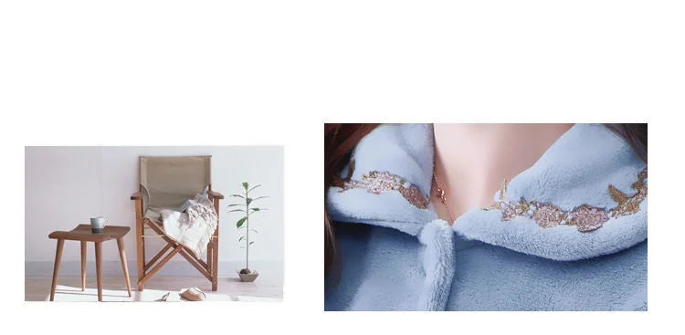 Autumn Winter Thicken Flannel Women Pajamas Set Two-piece suit Warm Loose Long-sleeve Female Casual Home service Single-breasted