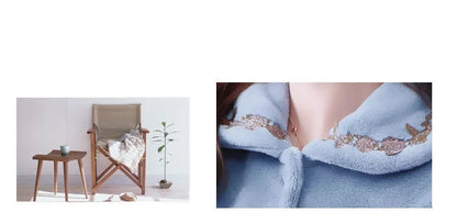 Autumn Winter Thicken Flannel Women Pajamas Set Two-piece suit Warm Loose Long-sleeve Female Casual Home service Single-breasted