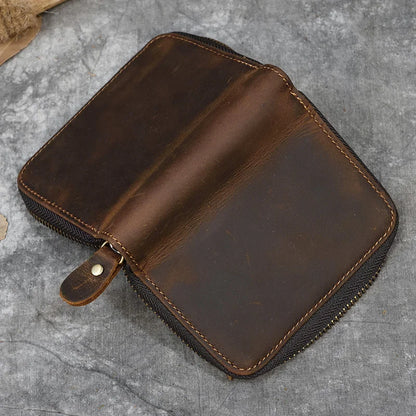 2023 New Short Wallet Men Women Vintage Fashion Card Holder Zipper Coin Purse Crazy Horse Leather Mens Slim Zipper Purse Wallet