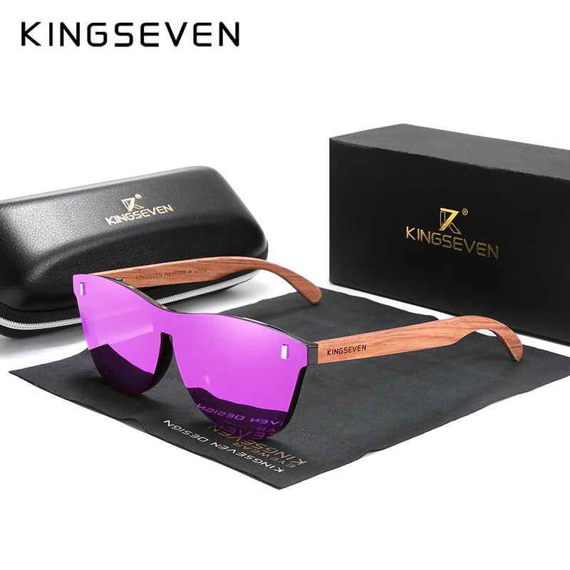 KINGSEVEN Women's Glasses Natural Bubinga Wooden Sunglasses Men Polarized Fashion Sun Glasses Original Wood Oculos de sol Purple bubinga wood Kingseven Original