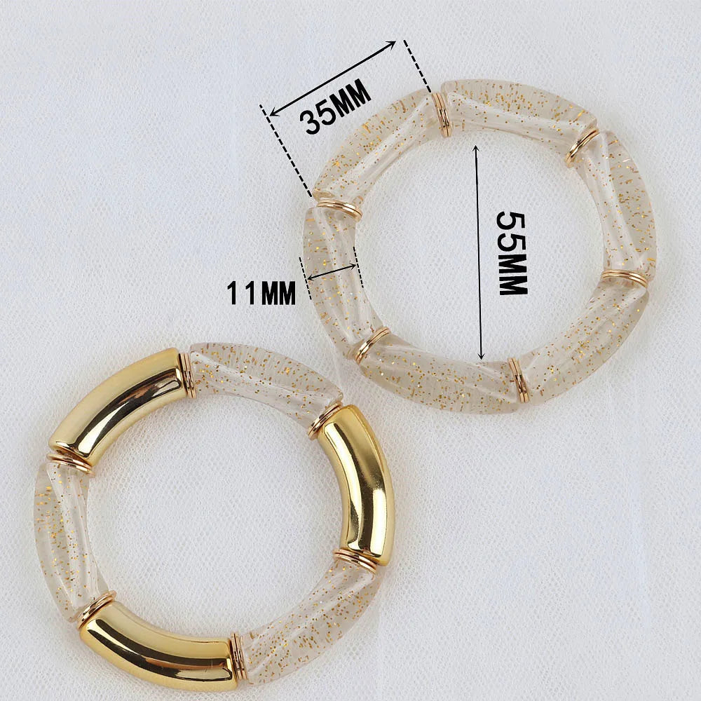 FishSheep Bohemian Transparent Acrylic Foil Bamboo Bracelets for Women Elastic Beads Link Chain Cuff Bracelets & Bangles Jewelry