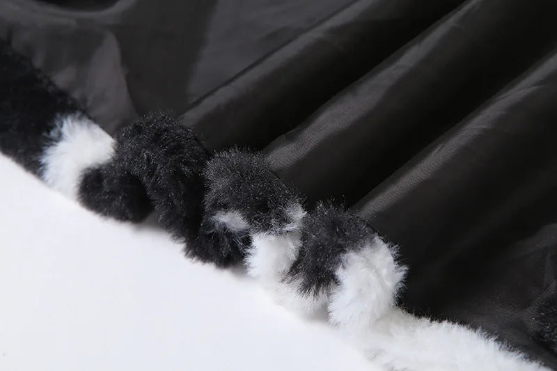 Goth Dark Punk Style Gothic Crop Faux Fur Y2k Coats Fashion Color Block Long Sleeve Women Cardigan Jackets Warm Streetwear 2023