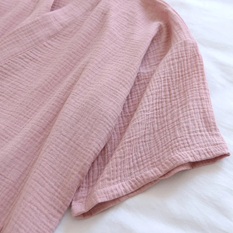 Summer Japanese Couples Pajamas Thin Cotton Gauze Crepe Short Sleeve Shorts Kimono Men and Women Home Clothes 2 Piece Sleepwear