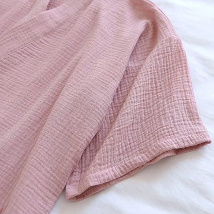 Summer Japanese Couples Pajamas Thin Cotton Gauze Crepe Short Sleeve Shorts Kimono Men and Women Home Clothes 2 Piece Sleepwear