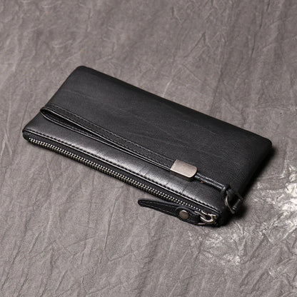 SIMLINE Genuine Leather Wallet For Men Male Real Cowhide Men's Long Zipper Slim Clutch Wallets Purse With Card Holder Phone Bag