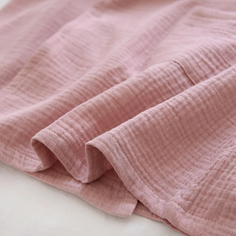 Summer Japanese Couples Pajamas Thin Cotton Gauze Crepe Short Sleeve Shorts Kimono Men and Women Home Clothes 2 Piece Sleepwear