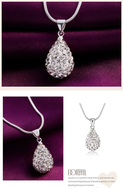 DOTEFFIL 925 Sterling Silver 18 Inch Water Drop Pendant AAA Zircon Necklace For Women Fashion Wedding Party Charm Jewelry