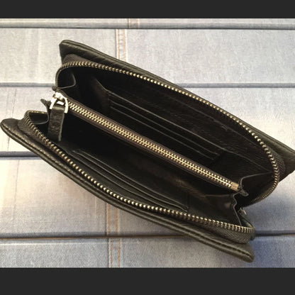 Vintage Genuine leather wallet Men leather long wallet men purse clutch bag male money clips zip around money bag card holder