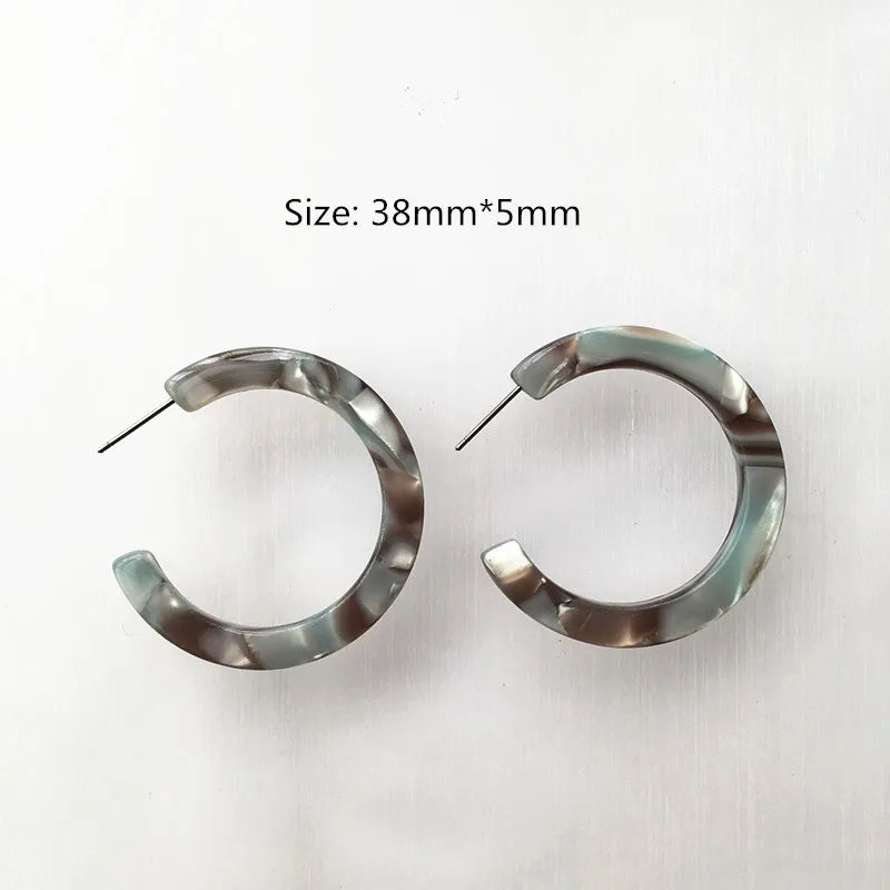 UJBOX 32 Styles Top Quality Acetate Hoop Earrings For Women Leopard Colored Pink Green Yellow Red Blue Acetic Acid Earrings Small size 13
