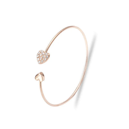 Woozu 2019 New Fashion Adjustable Crystal Double Heart Bow Bilezik Cuff Opening Bracelet For Women Jewelry Gift Mujer Pulseras