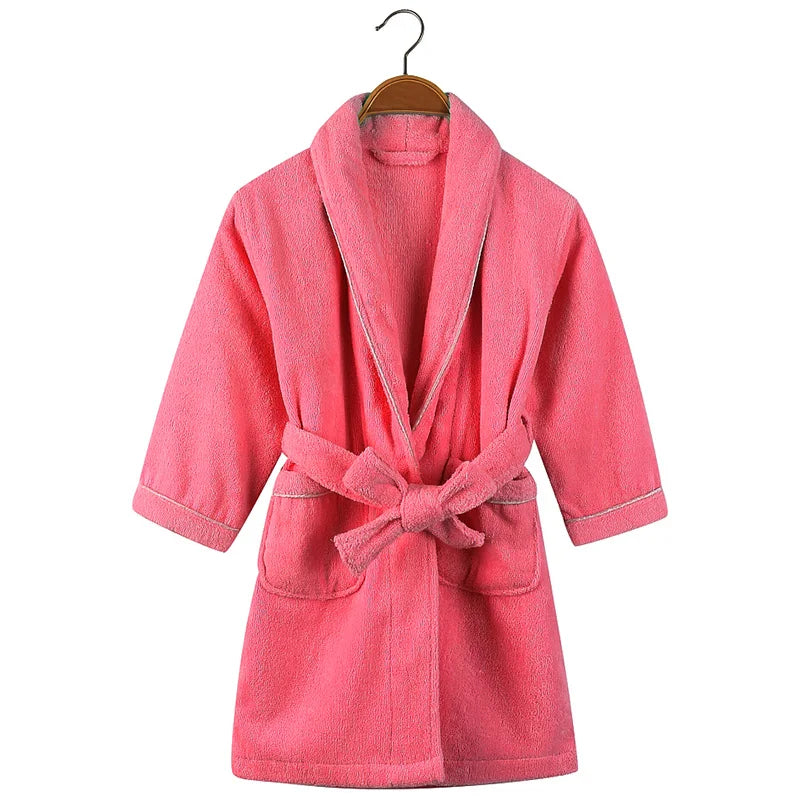 100% Cotton Toweling Terry Robe Kids Cartoon Robe Boy&Girls Hooded Robe Winter Warm Bathrobe Soft Sleeprobe Kids Casual Homewear water melon red