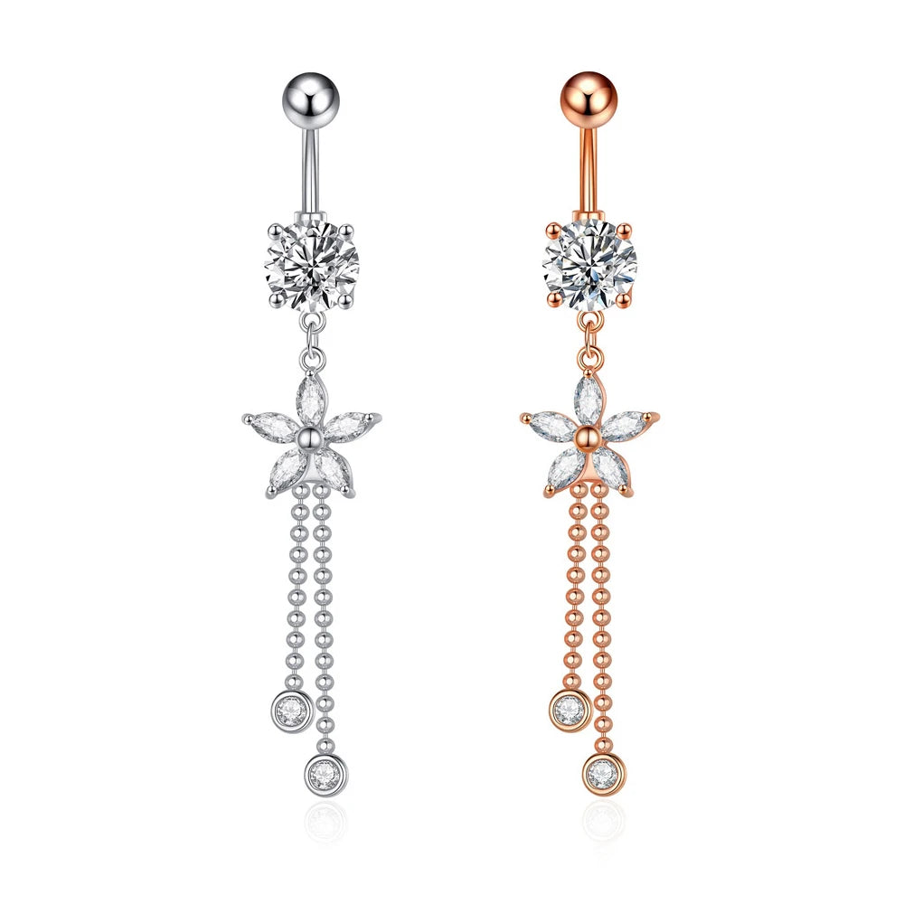 Zircon Crystal Belly Button Ring Dangle Wing Piercing Nombril Ombligo Surgical Steel Barbell Heart Round Navel Stud Body Jewelry