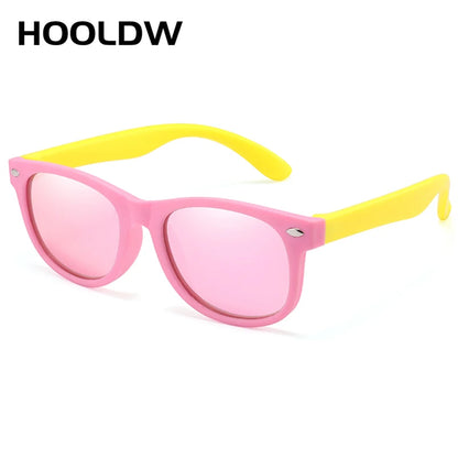 HOOLDW New Kids Sunglasses Children Polarized Sun Glasses Boys Girls Glasses Silicone Flexible Safety Baby Shades UV400 Eyewear pink yellow 2