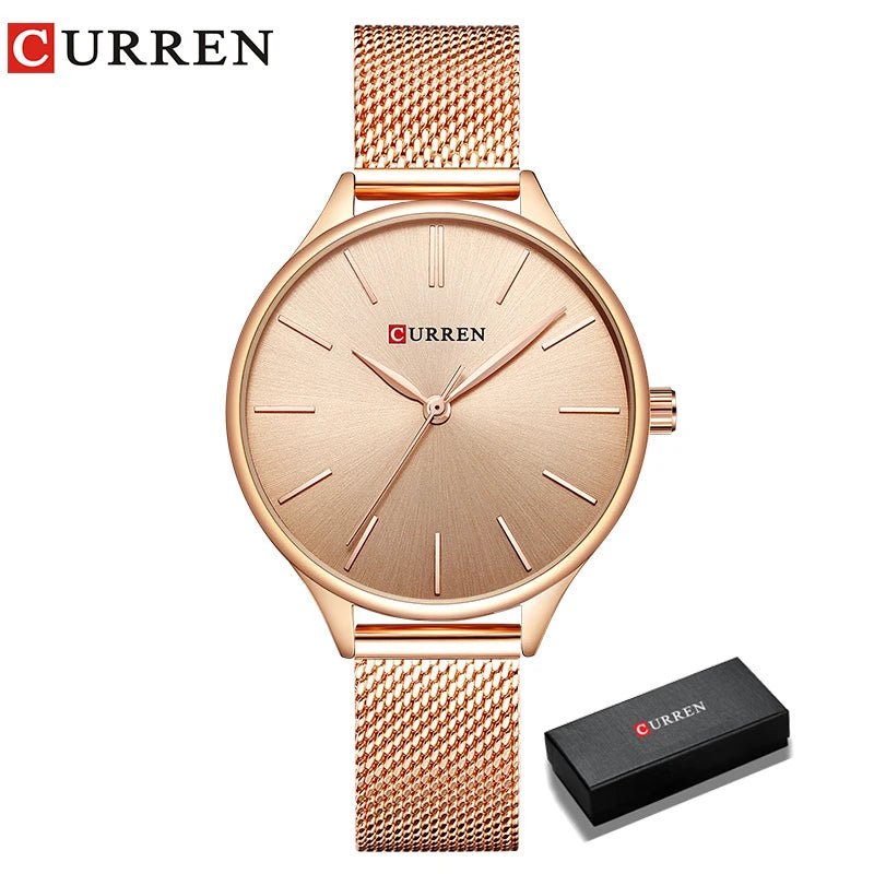 CURREN Original Women's Luxury Watch Matte Dial Japanese Quartz Movement Stainless Steel Mesh Strap with Box