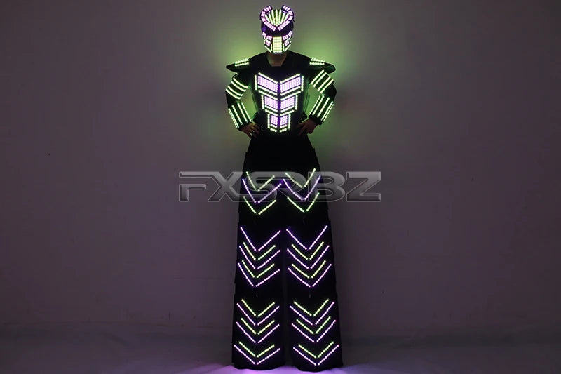 LED Robot Suit Clothes Kryoman Stilts Walker Luminous Costume High Heel Predator LED Robot Costume Laser Helmet Badiee Stylez