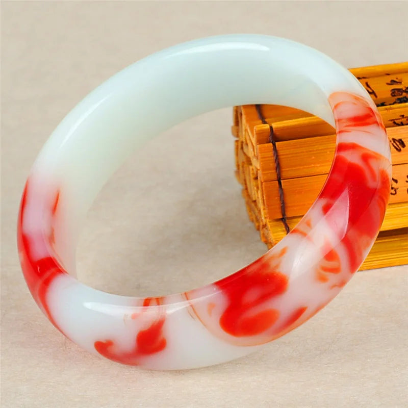 Genuine Natural Color Jade Bangle Red White Bracelet Charm Jewellery Fashion Accessories Carved Amulet Gifts for Women Her Men