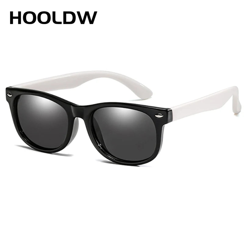 HOOLDW New Kids Sunglasses Children Polarized Sun Glasses Boys Girls Glasses Silicone Flexible Safety Baby Shades UV400 Eyewear black white