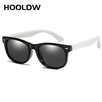 HOOLDW New Kids Sunglasses Children Polarized Sun Glasses Boys Girls Glasses Silicone Flexible Safety Baby Shades UV400 Eyewear black white