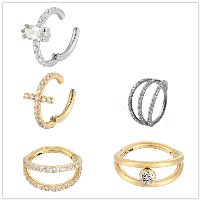 New G23 Titanium Piercing High Quality CZ Nose Ring Earrings 8/10/12mm Body Jewelry 16G ASTM f136 Titanium Nose Septum Piercings