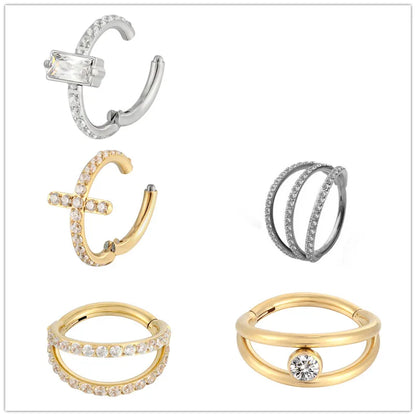 New G23 Titanium Piercing High Quality CZ Nose Ring Earrings 8/10/12mm Body Jewelry 16G ASTM f136 Titanium Nose Septum Piercings