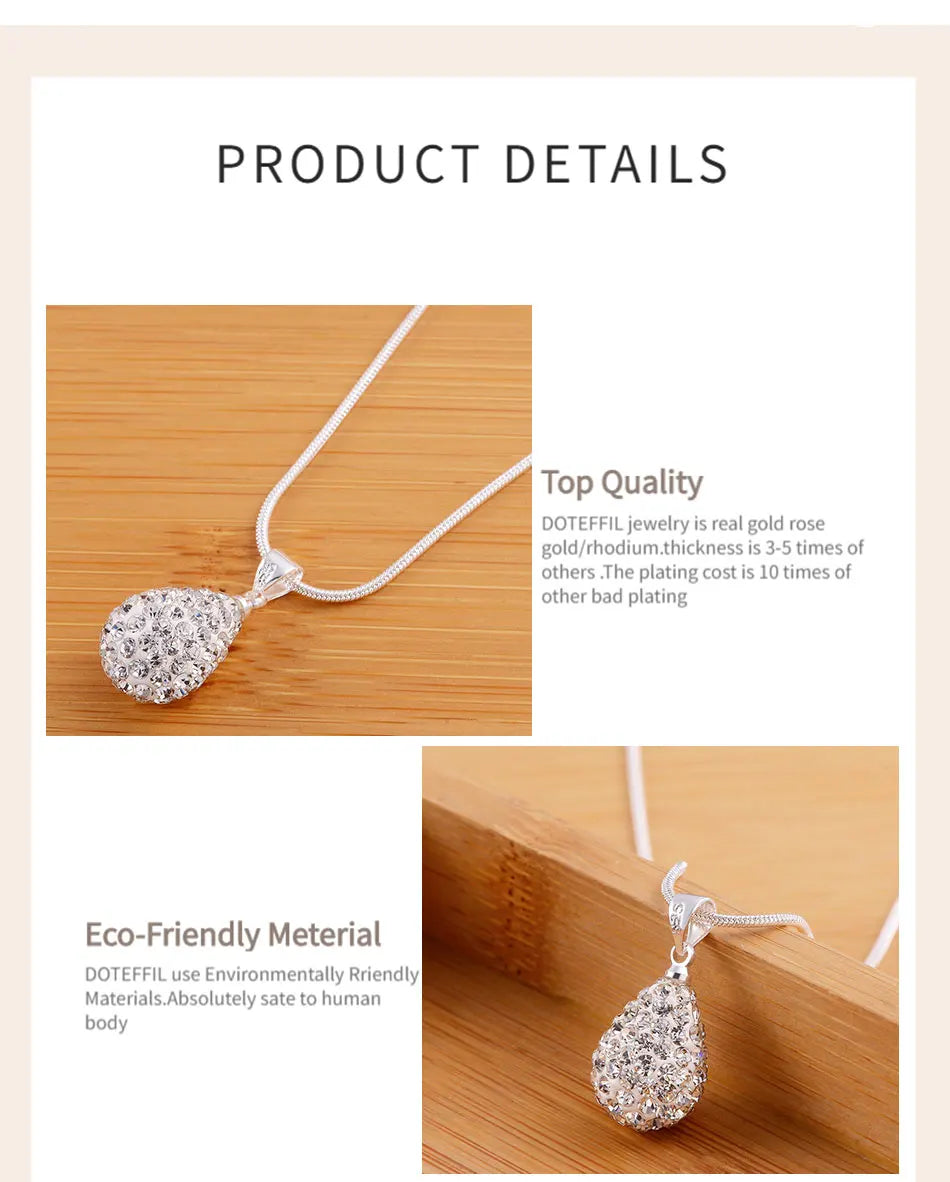 DOTEFFIL 925 Sterling Silver 18 Inch Water Drop Pendant AAA Zircon Necklace For Women Fashion Wedding Party Charm Jewelry